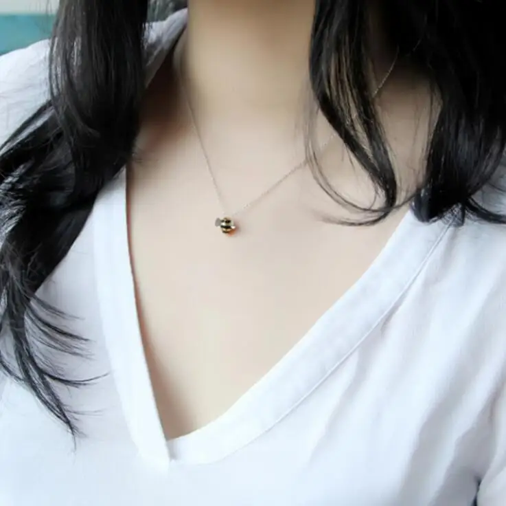 New Cute Bee 925 Sterling Silver Necklaces & Pendants Choker Necklace Women Jewelry