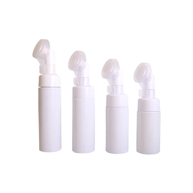 Wholesales 100ml 150ml 200ml plastic foam spray bottle facial cleanser silicone brush cap face wash bottle foam spray bottle