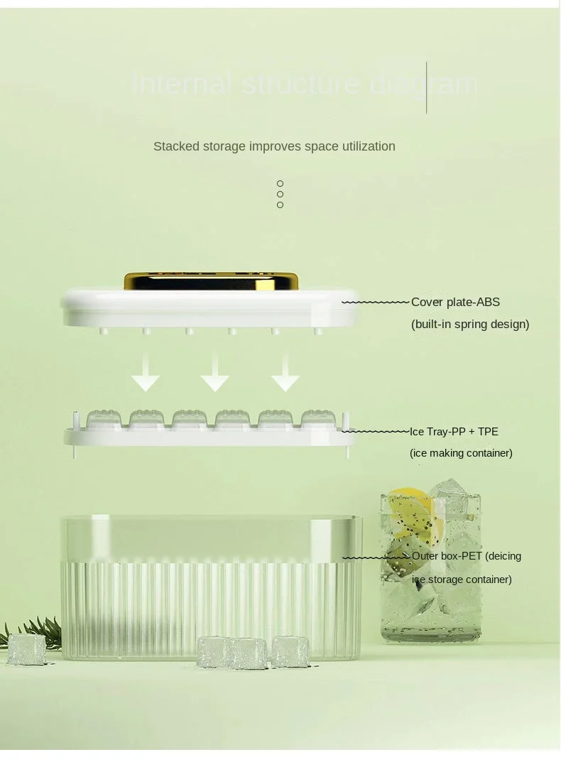 Ice Cube Tray Drink Jelly Freezer Mould Ice Maker Three Layer Ice Cube Tray Box with Lid Cover
