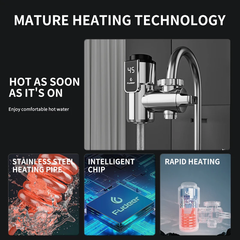 3400W Electric Kitchen Water Heater Faucet Tap Instant Hot Water Cold Heating Faucet Tankless Water with LED Digital Display