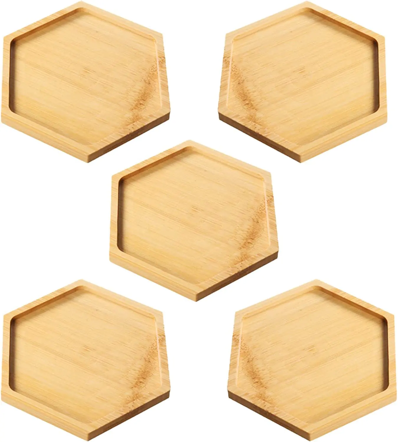 Hexagon Plant Saucer Durable Bamboo Drainage Tray Succulent Pot Holder for Ceramic Flower Pot, Coffee Cup, Soup Bowls