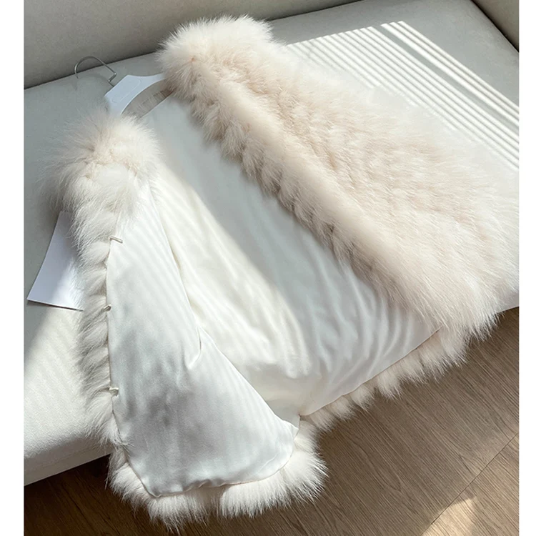 BINGKE spring 2024 women clothing white grey blue beige knit winter women fox fur vest for woman