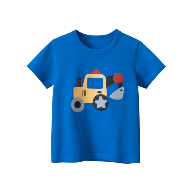 Hot New Unisex Summer T-Shirt Coat for Babies Children Casual Style with Cartoon Car Print round Neck Short Sleeves Wholesale