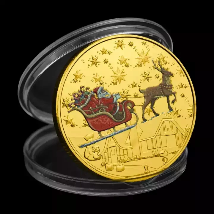 Santa Claus Wishing Coin Collectible Gold Plated Souvenir Merry Christmas Commemorative Coin for Happy New Year Gift