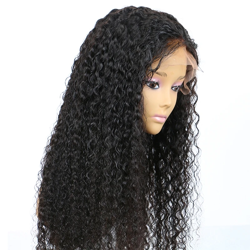 Factory price pre plucked lace frontal natural hair curly wig water wave wigs human hair for black women