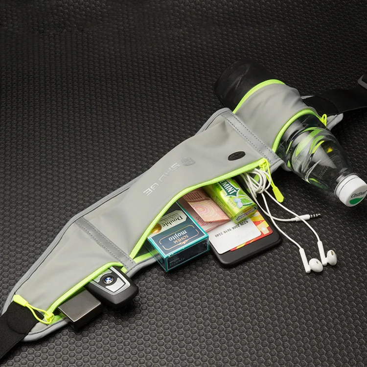 Nylon fabric waterproof Multi Pocket running waist bag sports fitness bag with headphone hole for wired headphones