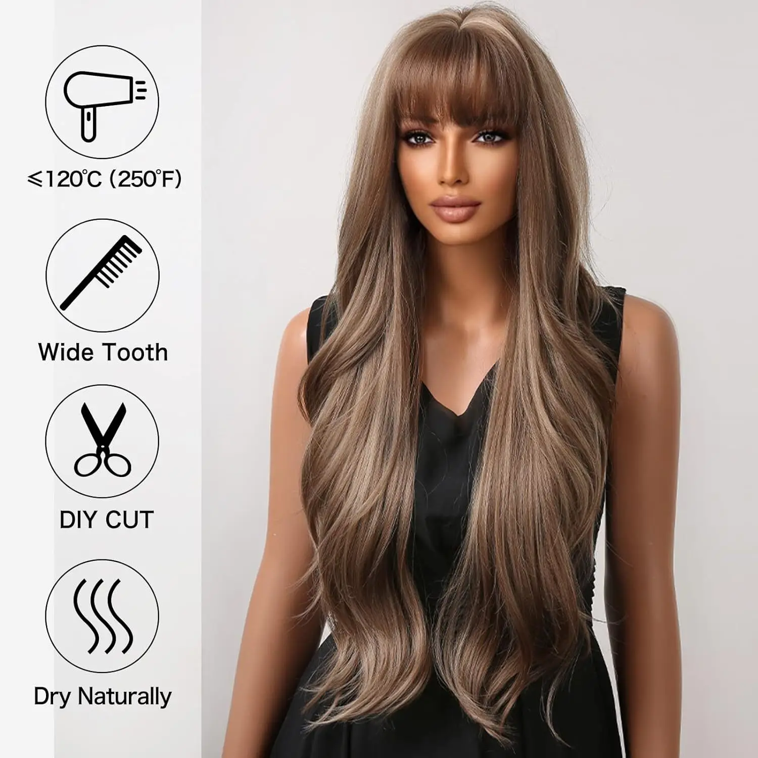 Anxin Long Wavy Ombre Blond Wig for Black Women Brown Wig with Diverse Hair Color