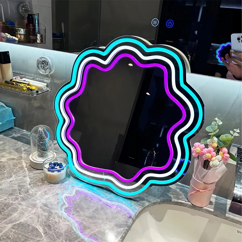 Hot Sale Custom Wall Decor Mirror Neon Sign 25*25cm Cute LED 5V USB Neon Sign With PVC Board