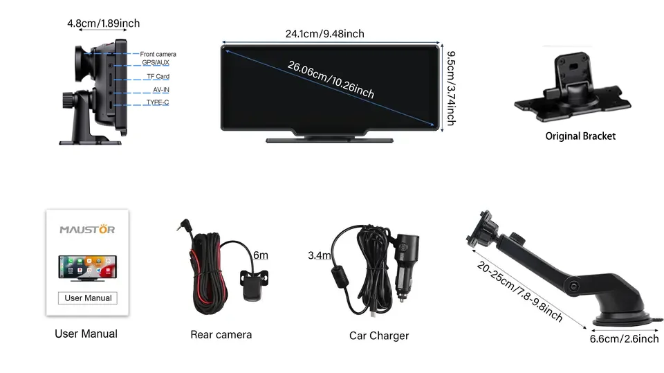 2024 Latest 10.26 Inch 4K Carplay with Light-Sensor Dual Track Stereo Radio Wireless Air Play Carplay with Wireless Android Auto