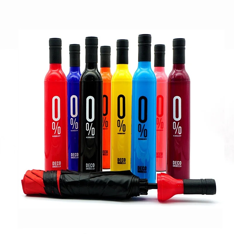 Promotional Gifts Customized Logo Manual Open UV Protection Adorable 3 Folding Wine Bottle Umbrella