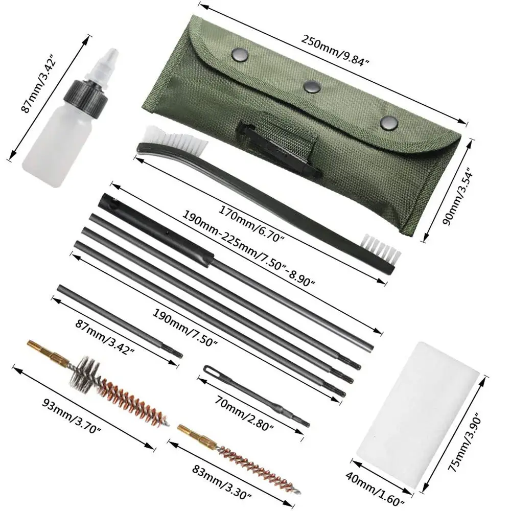 11 PCS .22 Cal Gun Cleaning Brush Portable Pouch Gun Cleaning Kit with Empty Oil Bottle