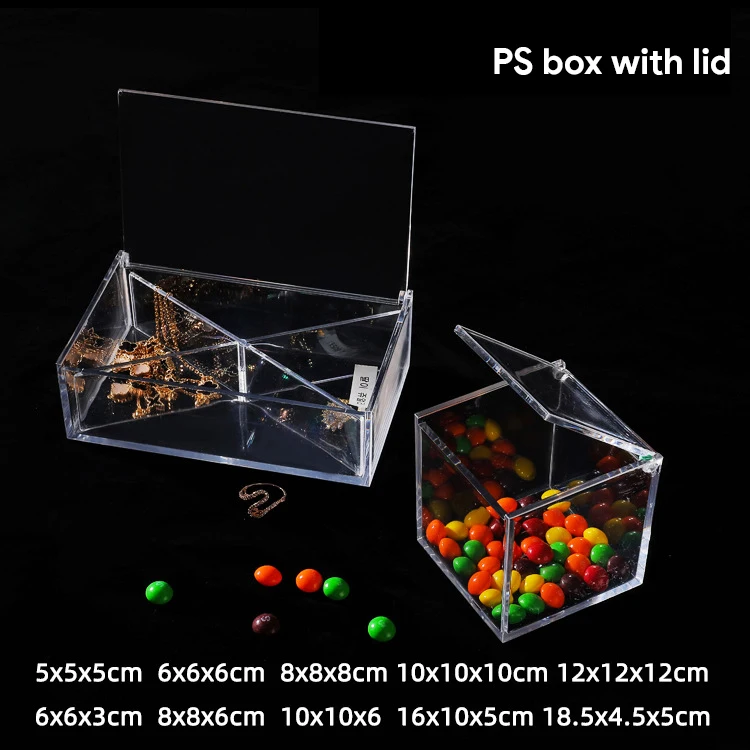 Factory Made Customized size Clear Transparent Acrylic PS Gift Storage Box with Hinged Lid For Gift Candy Flower Model