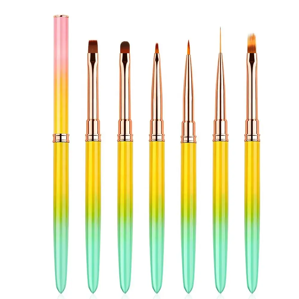 2023 Nail Art Line Painting Brushes DIY Drawing Pen Art Colorful Metal Custom Logo Box Packaging Ombre Oval Flat Strip Brush