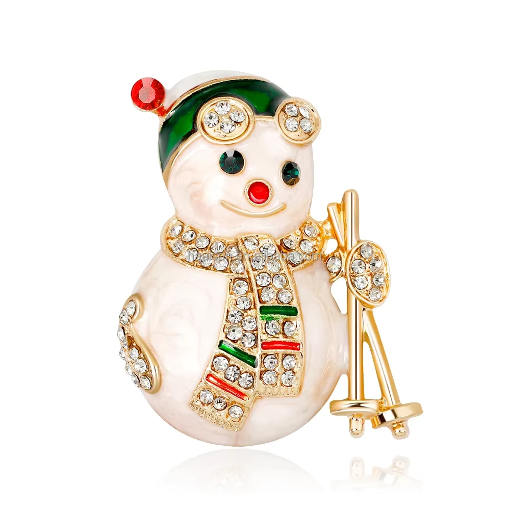 Wholesale Christmas Series Brooch Cute Snowman Metal Badge Diamond Lapel Pin  Alloy for Clothing Hot Sale Gift
