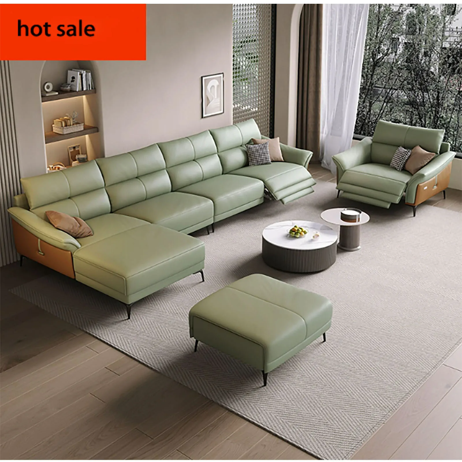 Electric  Furniture  Headrest Adjustable Leather L Shape Recliner Sofa Movable Sectional Sofa Set