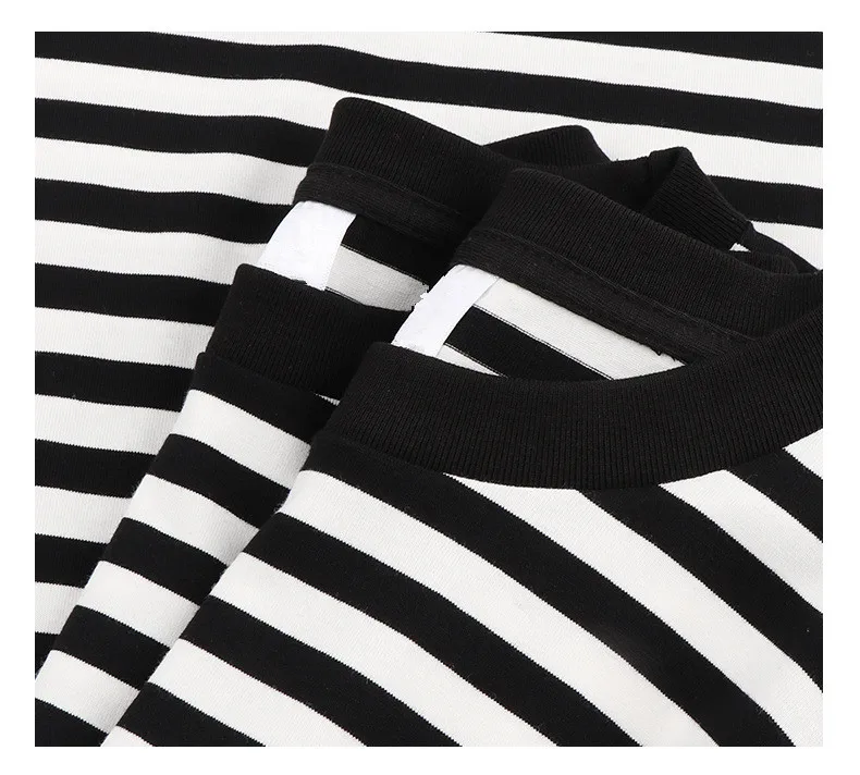 black and white stripe t shirt high quality cotton striped t-shirt for men oversize drop shoulder casual black striped tshirt