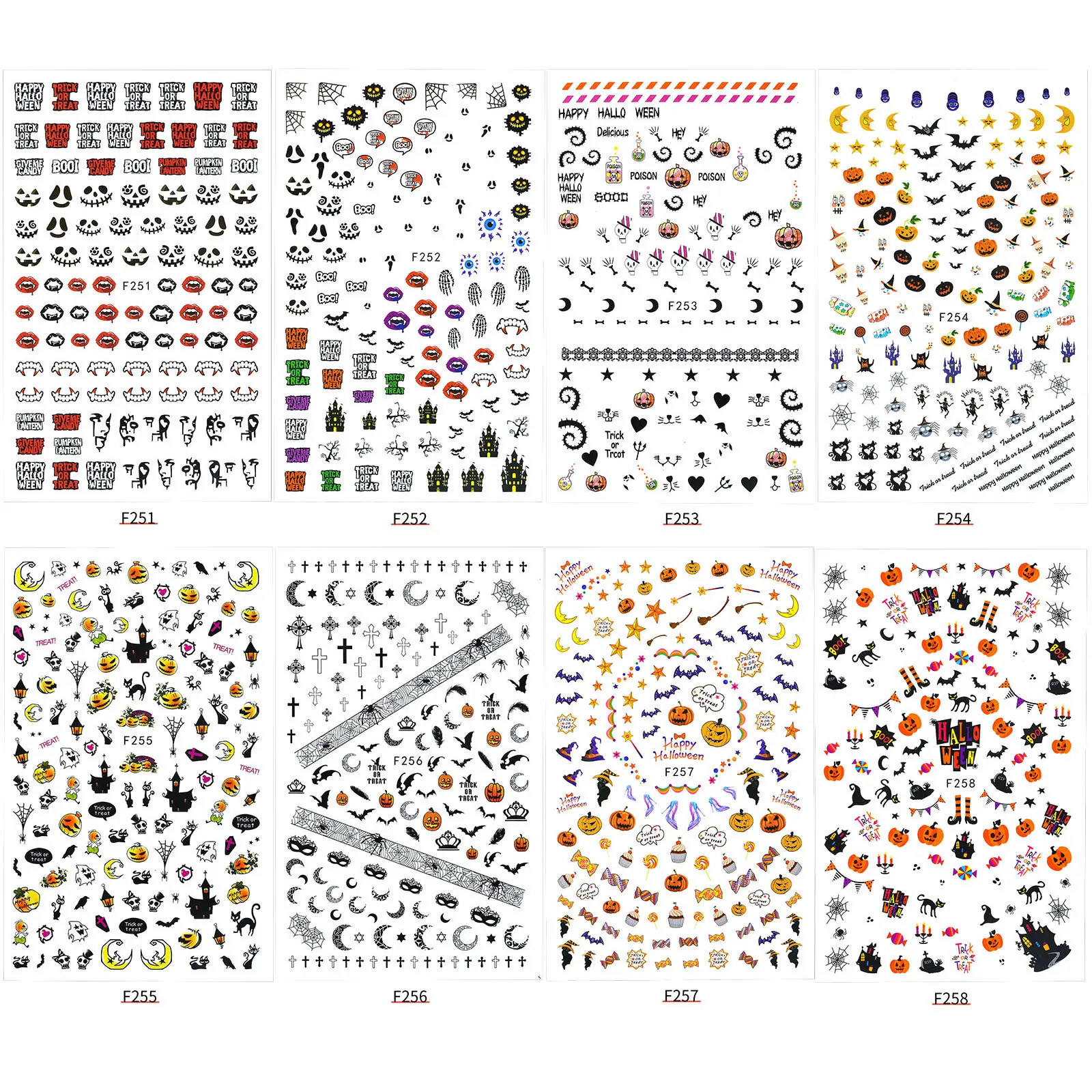 Beauty Halloween Nail Sticker Christmas Nail Art Design Adhesive Tattoo Lips Pumpkin Decals for DIY Nail Tips Decoration Decor