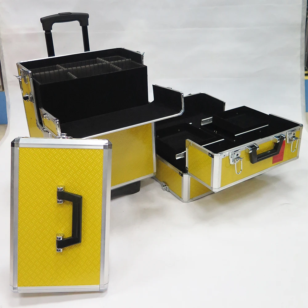 Professional Pull Rod Type Multi-layer Large Black Makeup Cosmetic Trolley Case With Wheels