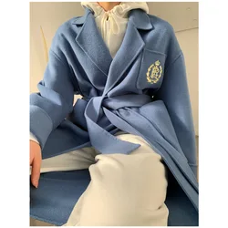 Женское зимнее шерстяное пальто, роскошное пальто из натуральной шерсти, Кашемировое шерстяное пальто с поясом