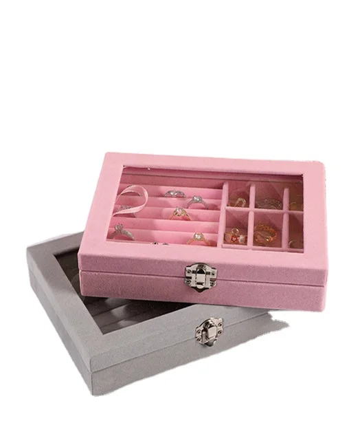 Factory Direct Supply with Lock Transparent Window Jewelry Box Earrings Necklace Classification Storage Box Jewelry Organizer Bo