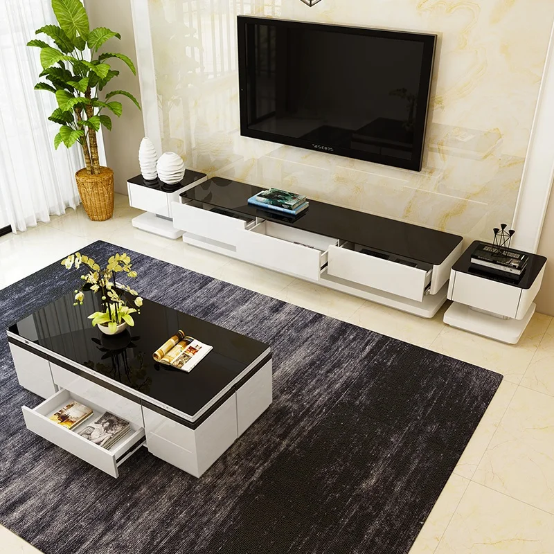 Lift top Black Nordic Multifunctional Tempered Glass Folding Coffee Table with TV Cabinet