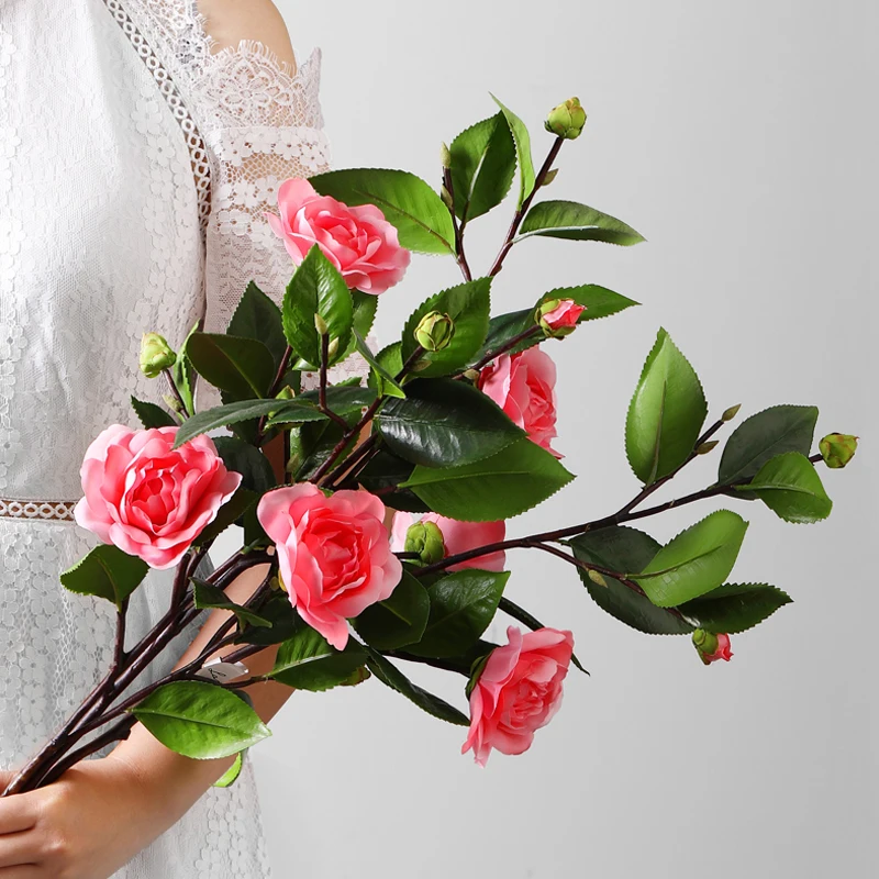 High quality artificial flowers wedding decoration wholesale flowers artificial camellia centerpiece flower for home decoration