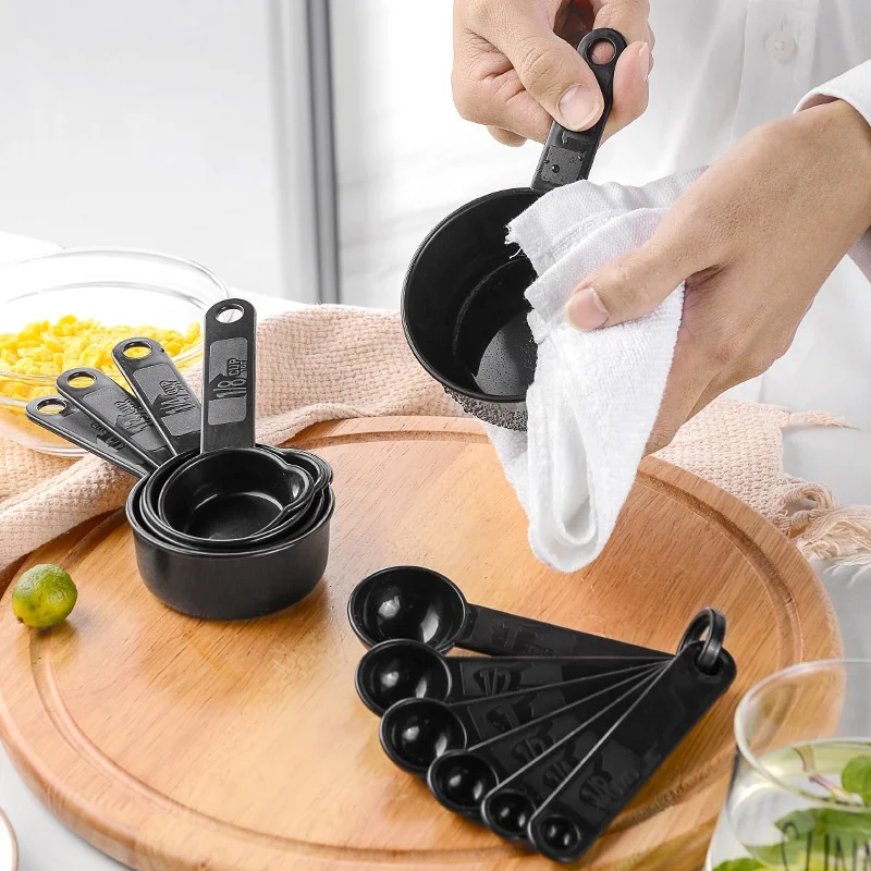 Professional 11-Pcs Black Plastic Kitchen Baking Accessories Durable 5 Measuring Cups and 6 Measuring Spoons Set for Home Use