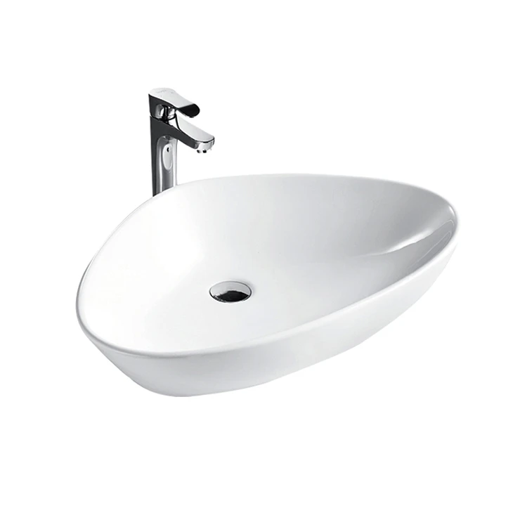 HEGII new design bathroom sanitary ware HC10550-068 glossy white triangle countertop wash basin ceramic art sink