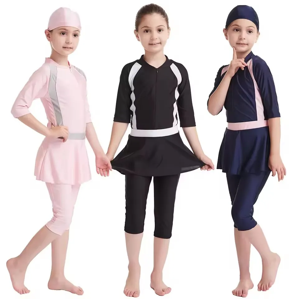 King Mcgreen Star 3pcs Girls Muslim Swim Wears Baby Swim Long Swimsuits Islamic Children Arab Islam Beach Wear Kids Swim Suits