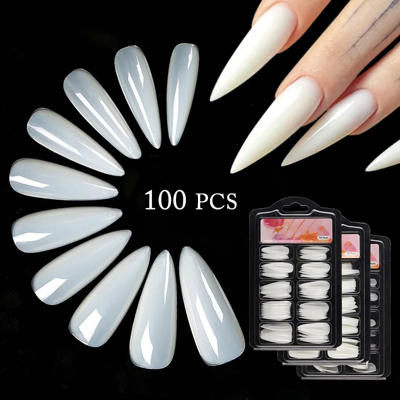 Fake Nails Capsule Artificial White Press-on Nail Full Cover Nail Tips For Extension Almond Coffin Fingernails Art Accessories
