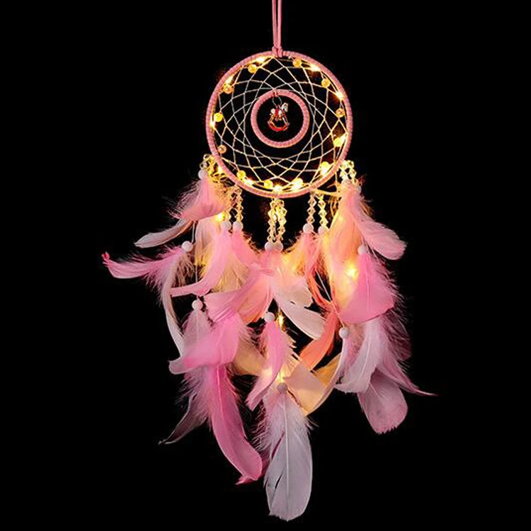 Dream Catcher Handmade with Led String Lights Wall Hanging Kids Room Decor Car Pendant Boys Girls Women Bedroom Christmas Party