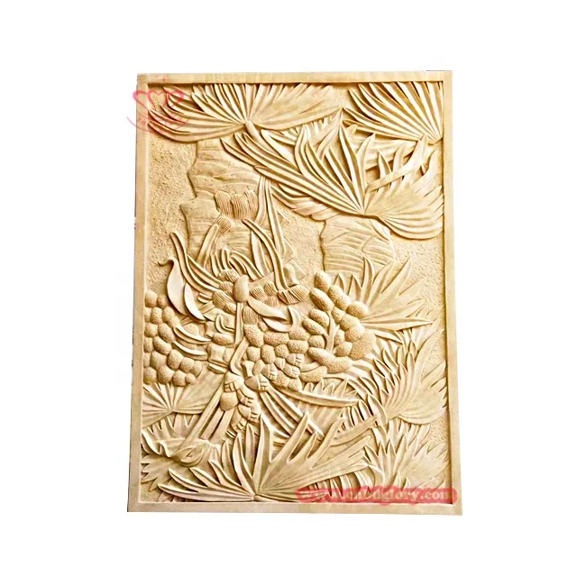 Hotel Villa Luxury Wall hanging Sculpture stone Carving Beige marble Flower Relief
