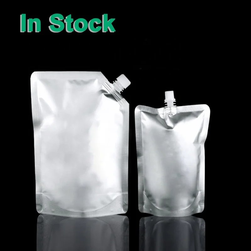 Silver Aluminum Foil Stand Up Liquid Beverage Food Grade Doypack Bag Barrier Packaging Pouch with Top Corner Spout