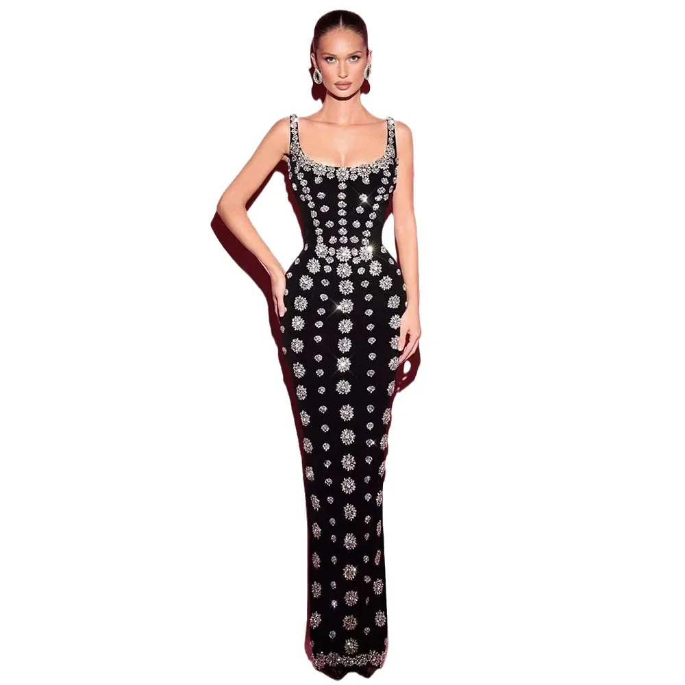 European American Fashion Ball Gown Hot Sale  Skirt Pearl Suspender Diamond Beading Banquet Parties Empire Cotton