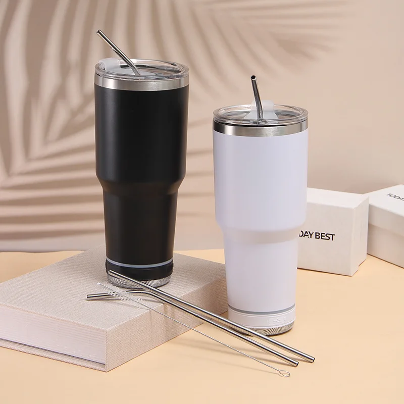 Новая чашка 20oz30oz пластиковая аэрозольная изоляционная портативная вакуумная кружка из нержавеющей стали для льда bluetooth аудио умный автомобильный стакан