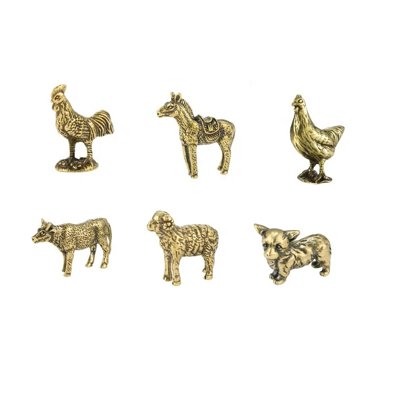 Brass handicraft chicken simulation statue farm animal model chicken, duck, pig, goose doll