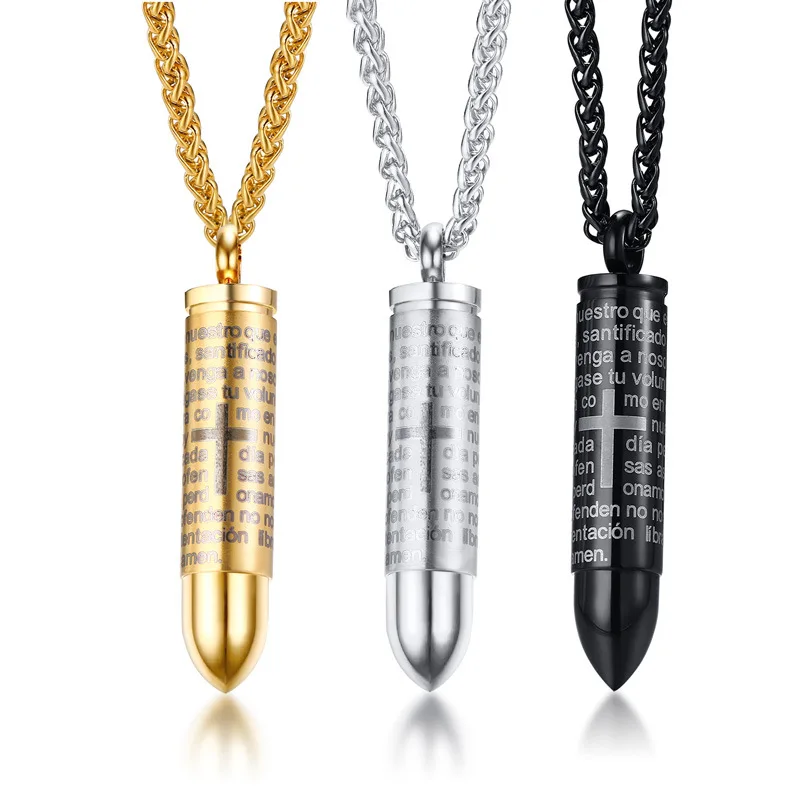 
Men openning urn Stainless steel bullet necklace holy bible cross pendant 