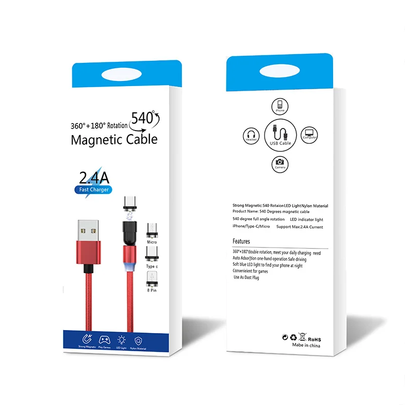  Оптовая продажа 3 в 1 540 градусов Магнитный зарядный кабель Micro освещение usb type-c с функцией быстрой для передачи данных Аксессуары мобильных телефонов