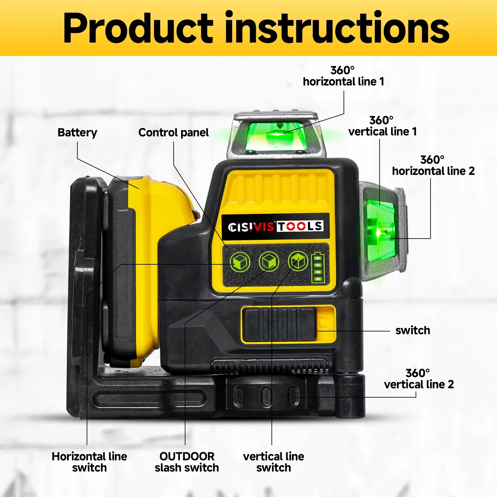 CISIVIS 16-Line 3-Point Professional Outdoor Auto Level Set Rotating Green DW Concrete Laser Level