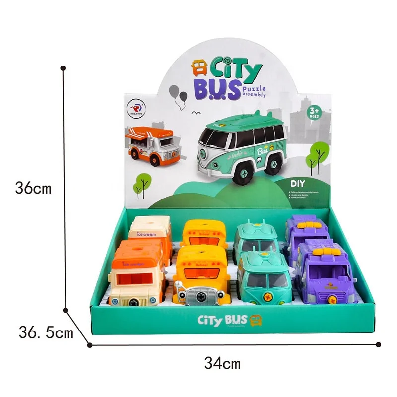 36months toddler educational puzzle hand assemble DIY free wheel school bus
