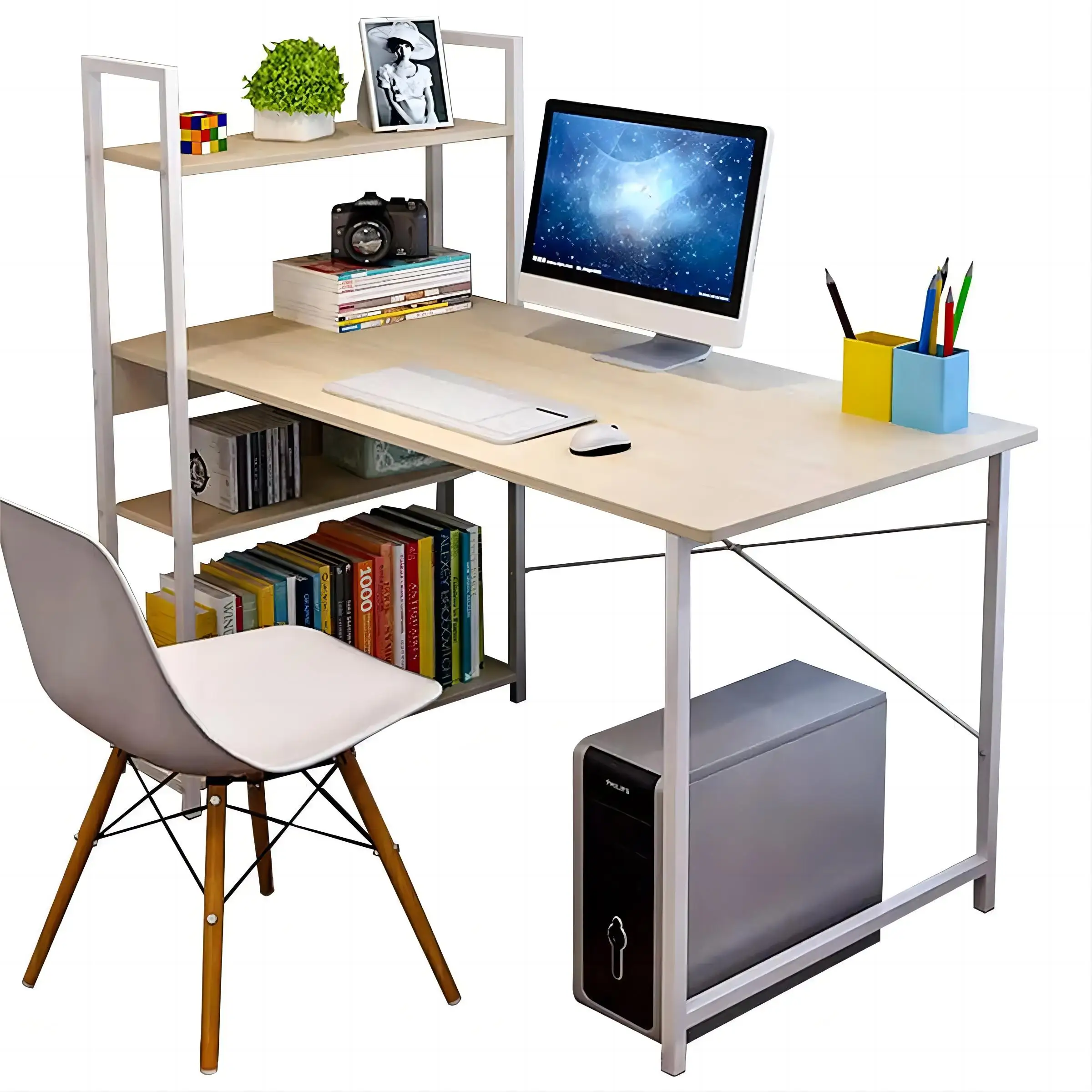 Escritorio para computadora simple wooden stable steady corner office working study tables desk furniture with storage shelves