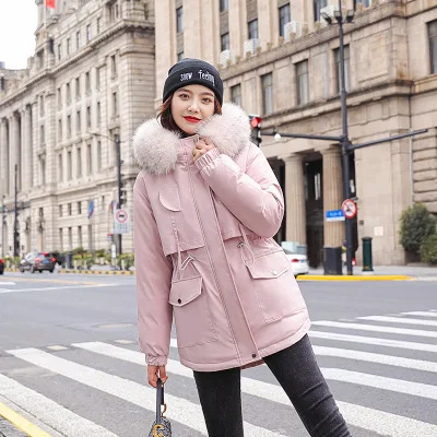 Parker Women Medium Long Hooded Parka Coat 2021 New Parka Fashion Adjustable Waist Fur Collar Winter Cotton Outerwear Knitted