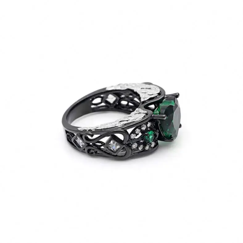 Engagement Rings For Women 2022 Black Gold Heart-Shaped Purple/Red Zircon Fashion Wedding Ring