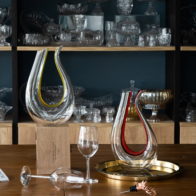 Handmade Unique shaped Colored Glass Clear Red Wine Decanter