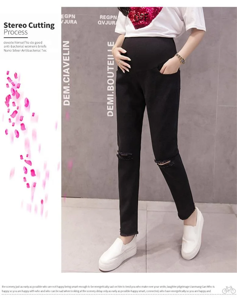 
2019 Korean version of the hole pregnant women stomach lift jeans 
