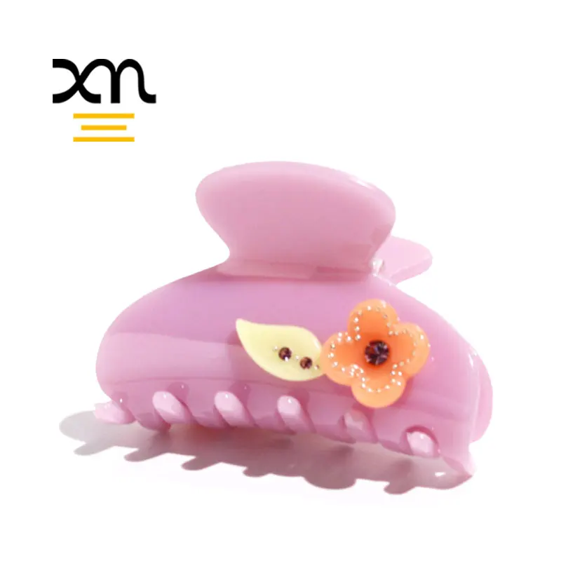 XinMei pastel pink medium acetate hair claw flower fancy hair claw clips for women thin hair pretty nonslip claw clip celluloid