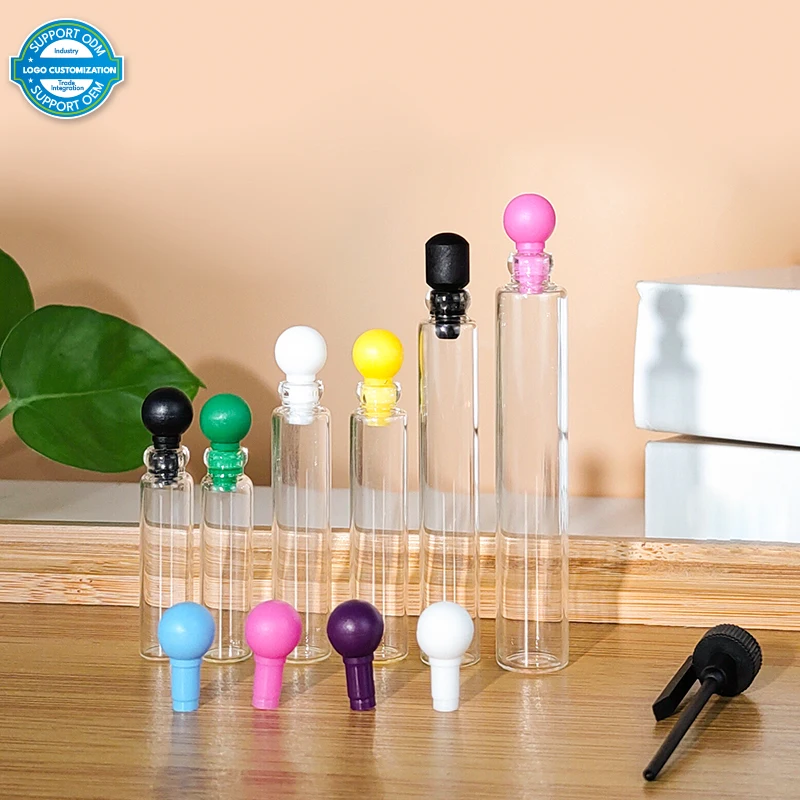 0.5ml 1 2 3 5ml Mini Clear High Borosilicate Glass Bottle Cosmetic essential oil perfume test Sample bottle with Colored Stopper