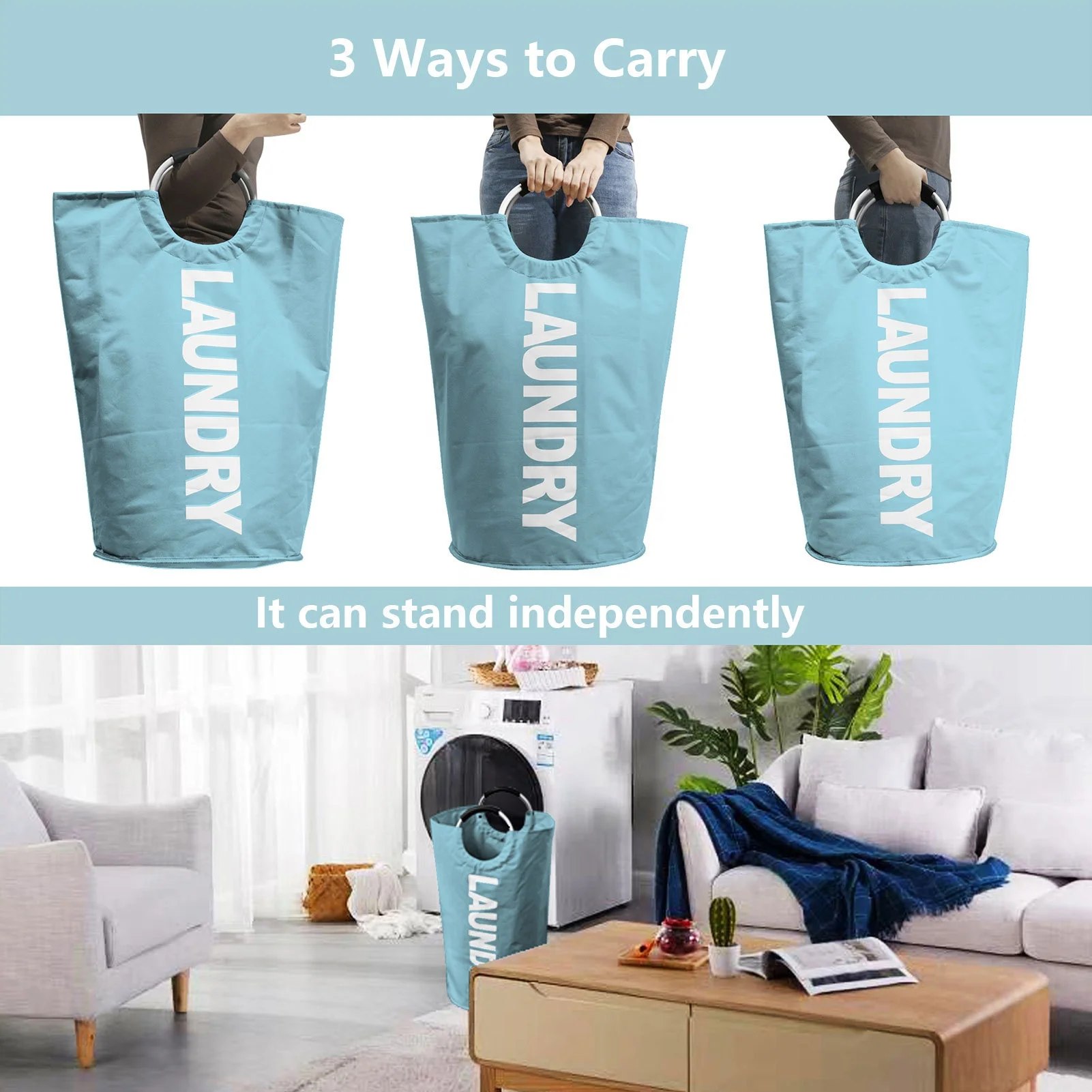 Wholesale 2024 New 90L Household Fabric Foldable Laundry Bag Portable Aluminum Handle Oxford Cloth Laundry Storage Basket