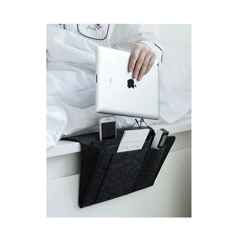 Premium Felt Caddy Bedside Organizer for Tablet Magazine Phone Glasses and Under Mattress Remote Control Holder