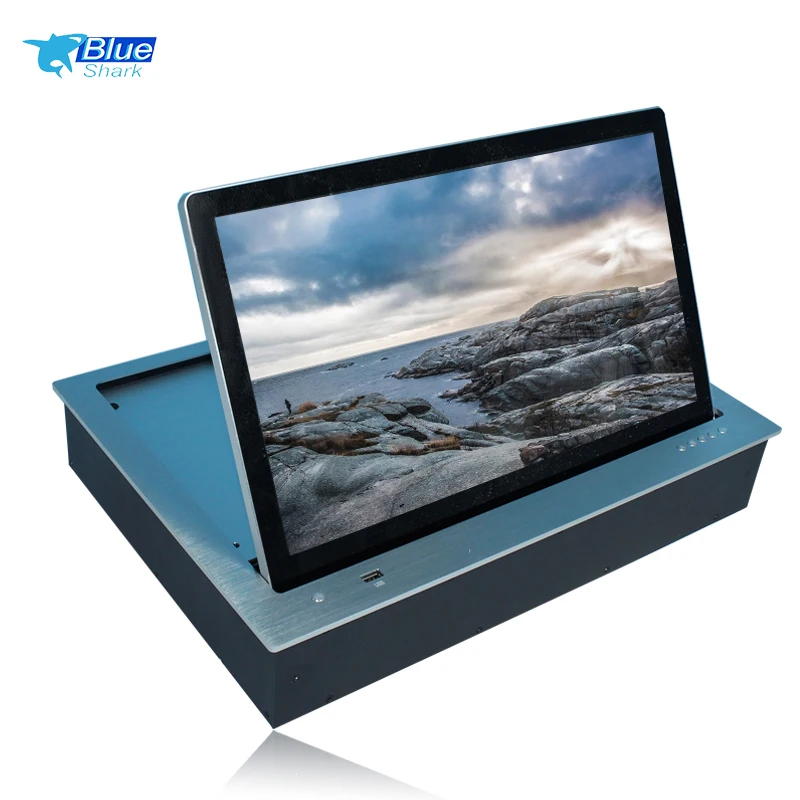 New Design Aluminum alloy paperless Conference table Remote control Motorized Flip towards flip up computer LCD monitor lift